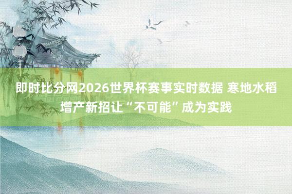 即时比分网2026世界杯赛事实时数据 寒地水稻增产新招让“不可能”成为实践